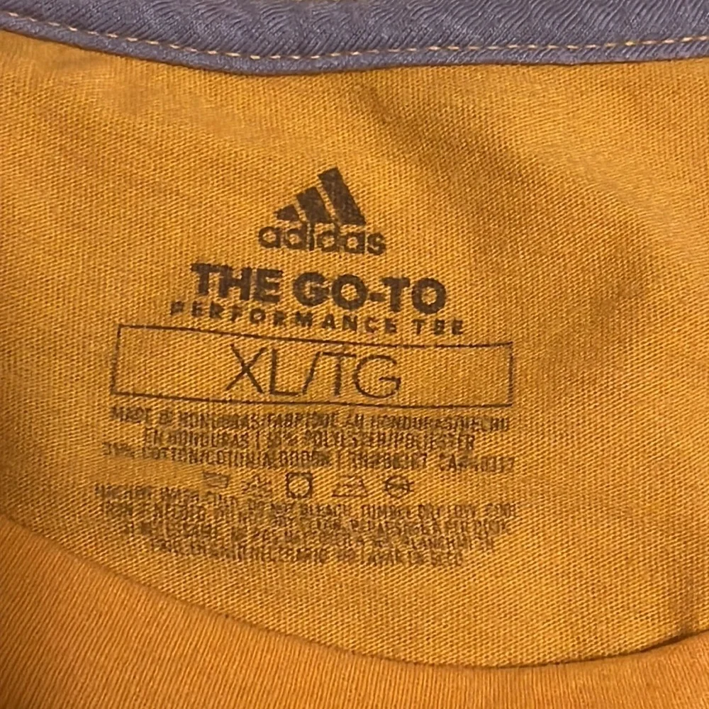 Adidas Mens XL Golden Yellow Short Sleeve Shirt with White Adidas Logo